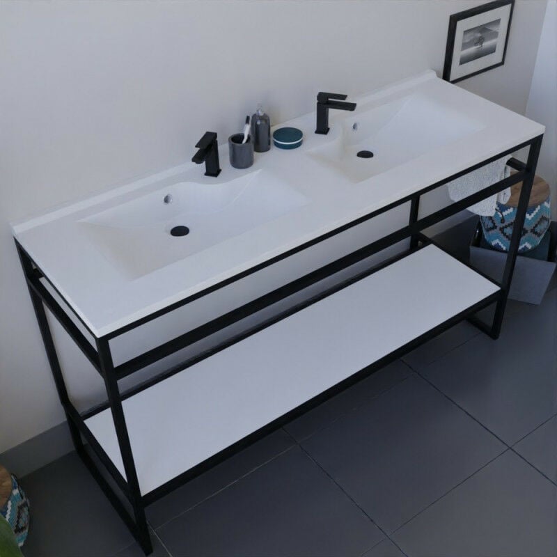 Cuisibane - Meuble salle de bain structura 140 cm avec plan double vasque- plan stratifié Blanc