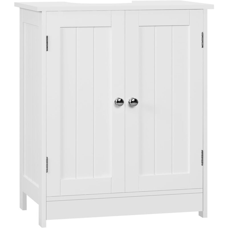 Meuble Salle de Bain sur Pied WOLTU, Armoire sous Lavabo, Meuble sous Lavabo, avec Étagère Réglable et Portes, 50x60x30cm, Blanc