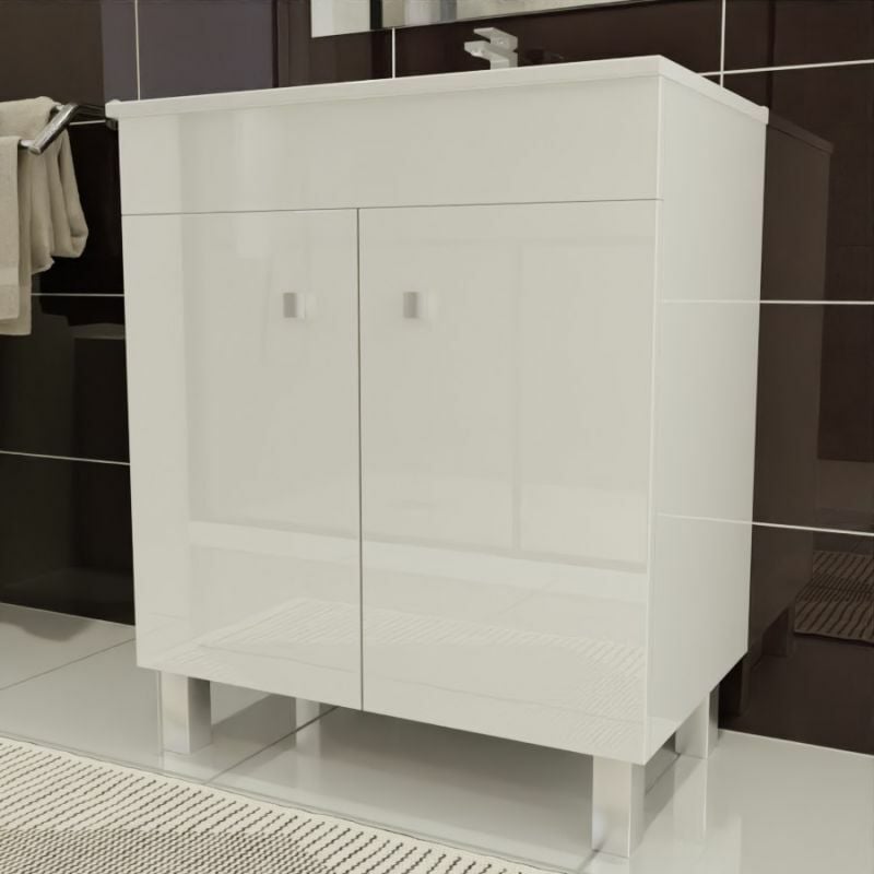 Cuisibane - Meuble salle de bain sur pieds ecoline 70 cm - Blanc brillant