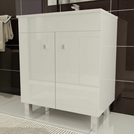 Meuble salle de bain sur pieds ECOLINE 70 cm - Blanc brillant