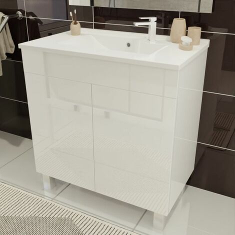 Meuble salle de bain sur pieds ECOLINE 80 cm - Blanc brillant - Blanc