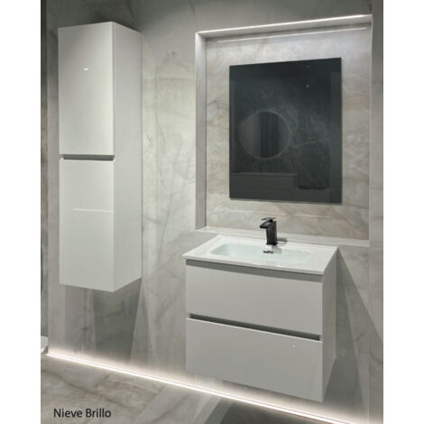 Meuble salle de bain suspendu 100 cm Blanc brillant et vasque LANSVO Nieve