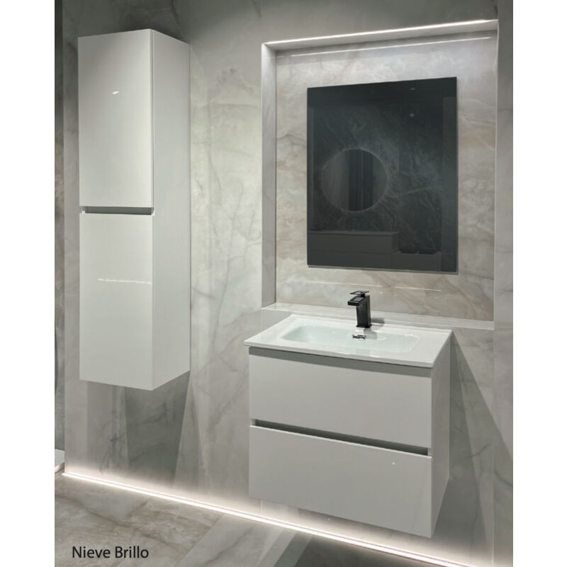 Meuble salle de bain suspendu 70 cm Blanc brillant et vasque lansvo Nieve