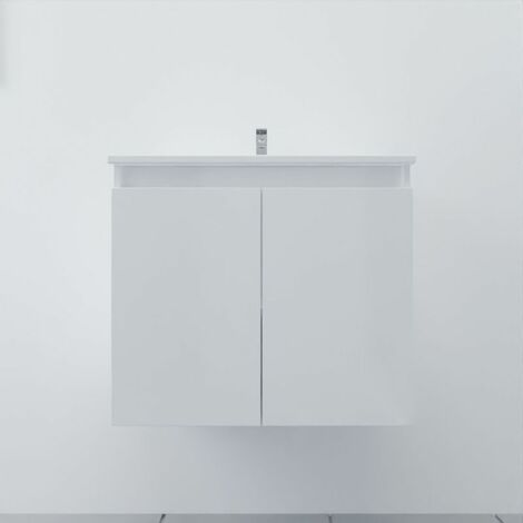 Meuble salle de bain suspendu 70 cm PROLINE- Blanc- Plan vasque en Résine