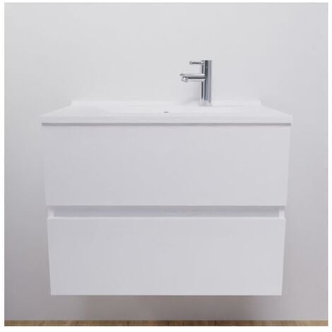 Meuble salle de bain suspendu 70 cm ROSALY- Blanc- Plan vasque en Résine