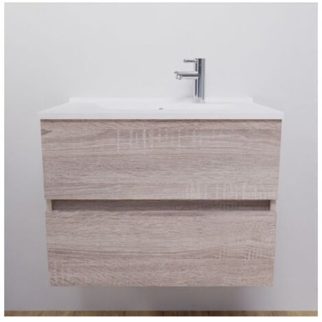 Meuble salle de bain suspendu 70 cm ROSALY- Bois- Plan vasque en Résine