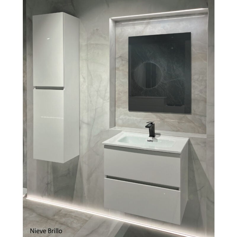 Meuble salle de bain suspendu 80 cm Blanc brillant et vasque lansvo Nieve