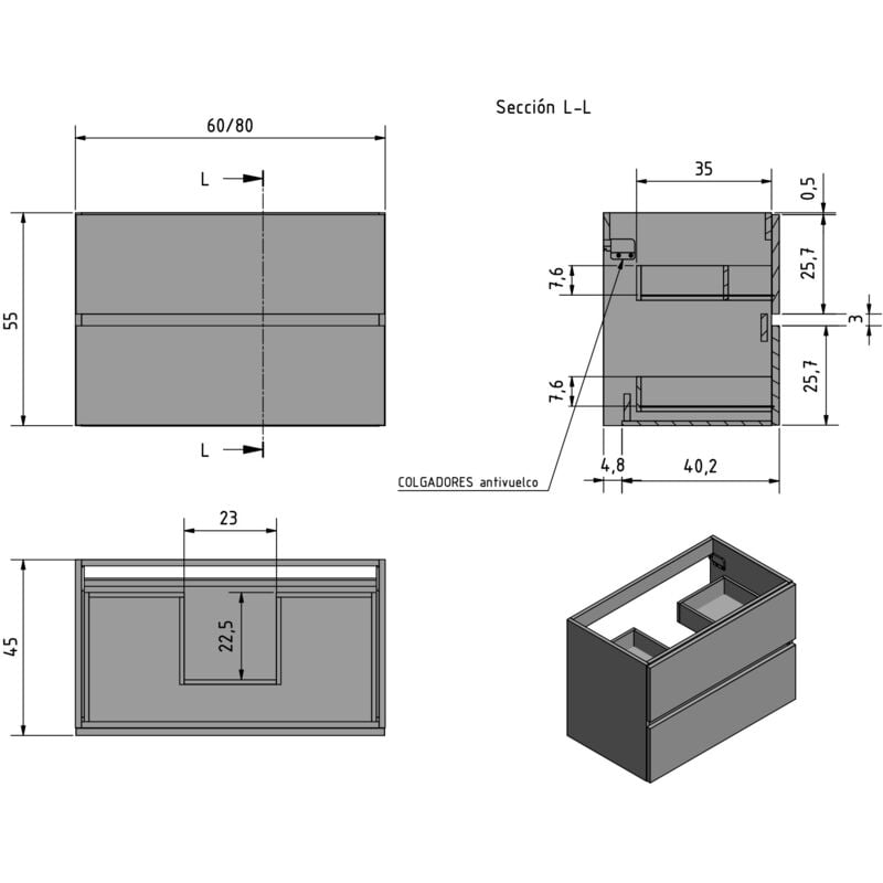 Meuble salle de bain suspendu 80 cm blanc et vasque noir lansvo Nieve