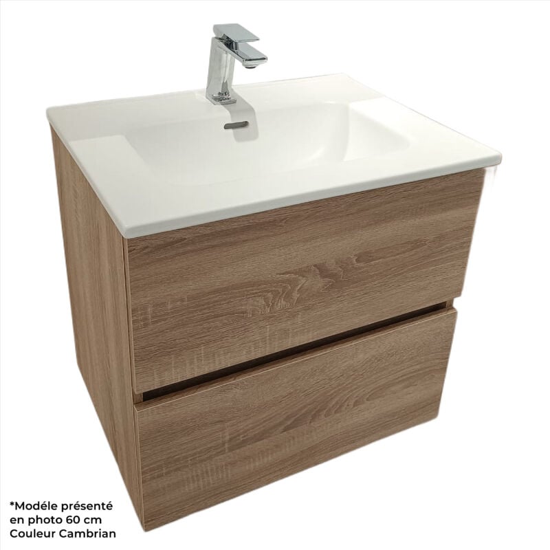 Meuble salle de bain suspendu 80 cm bois beige gris et vasque lansvo Cambrian