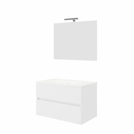 Meuble salle de bain suspendu 80 cm lavabo 2 tiroirs miorir Easy 80 - Blanc brillant