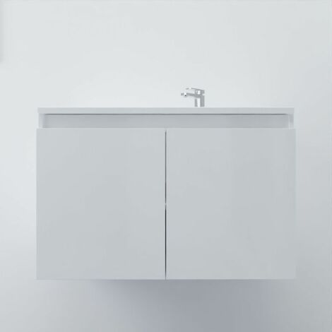 Meuble salle de bain suspendu 80 cm PROLINE- Blanc- Plan vasque en Résine