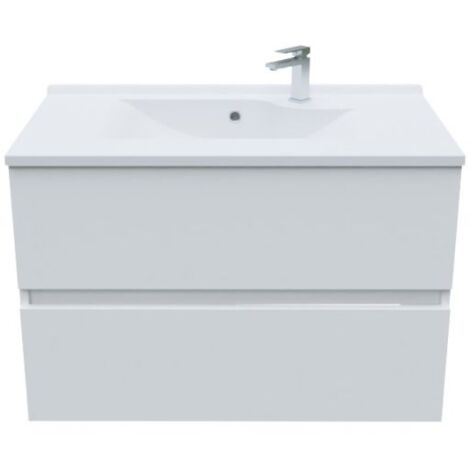Meuble salle de bain suspendu 80 cm ROSALY- Blanc- Plan vasque en Résine