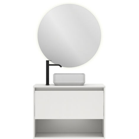 Meuble salle de bain suspendu avec vasque posée NIWA TOP  blanc brillant 60 cm  Miroir non inclus