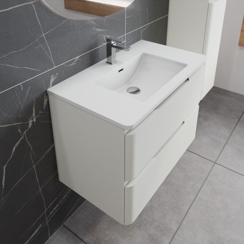 Meuble salle de bain suspendu IVORY 80 cm - Blanc cassé mat