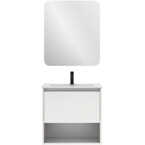 Meuble salle de bain suspendu NIWA  blanc brillant 60 cm  Miroir inclus