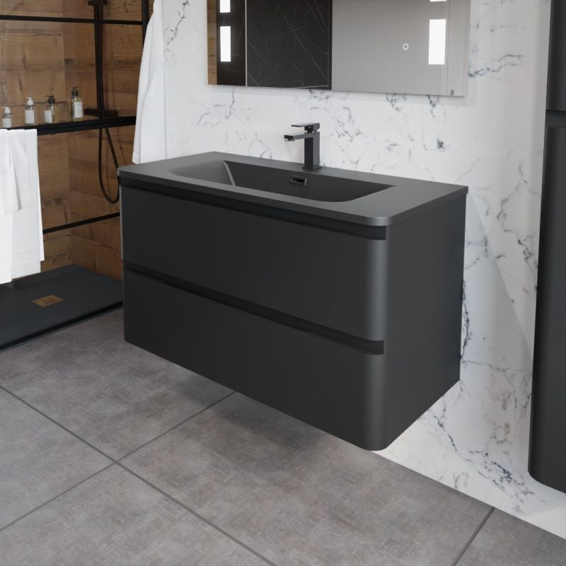 Cuisibane - Meuble salle de bain suspendu pearl 100 cm - Noir mat