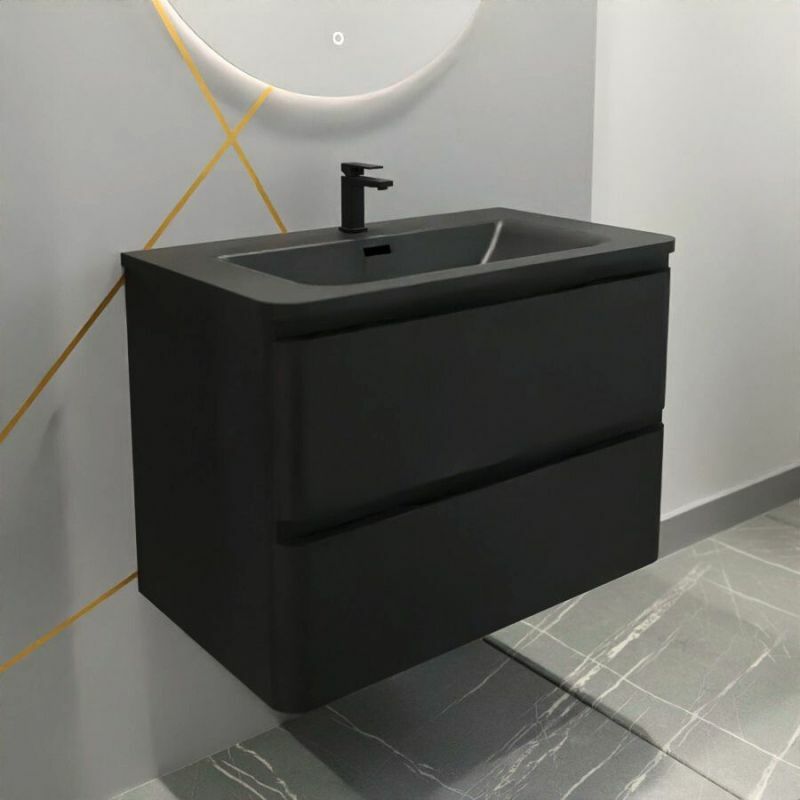 Meuble salle de bain suspendu pearl 80 cm - Noir mat