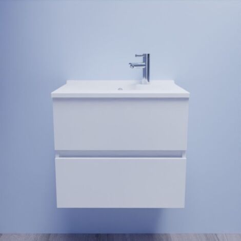 Meuble salle de bain suspendu ROSALY 60 cm - Blanc brillant - Blanc