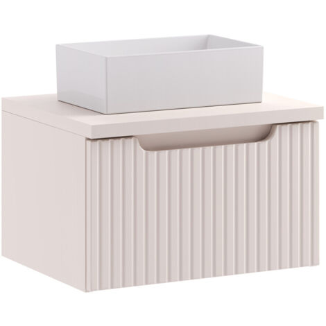 Meuble salle de bain suspendu simple vasque NOVA cachemire 50 cm avec plan vasque et 1 tiroir