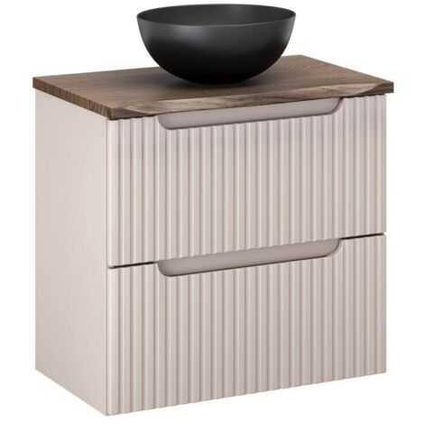Meuble salle de bain suspendu simple vasque NOVA cachemire 60 cm avec plan vasque effet chêne Casella et 2 tiroirs