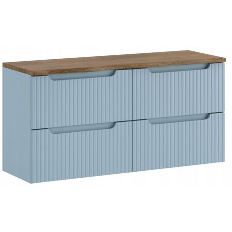 Meuble salle de bain suspendu sous double vasque NOVA DEMIN 120 cm avec plan en chêne Casella – 4 tiroirs
