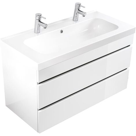 Meuble salle de bain Talis 100 double vasque blanc tiroirs sans poignées - blanc brilliant
