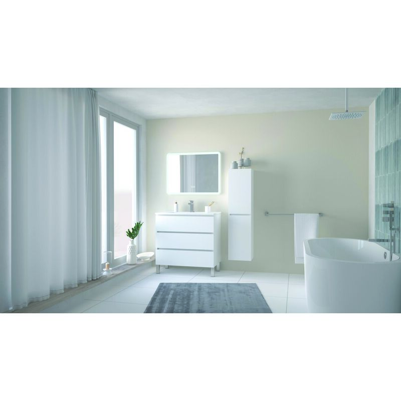 Ondee - Meuble salle de bain trendy - 80 cm - Blanc mat - 3 Tiroirs - Miroir athena