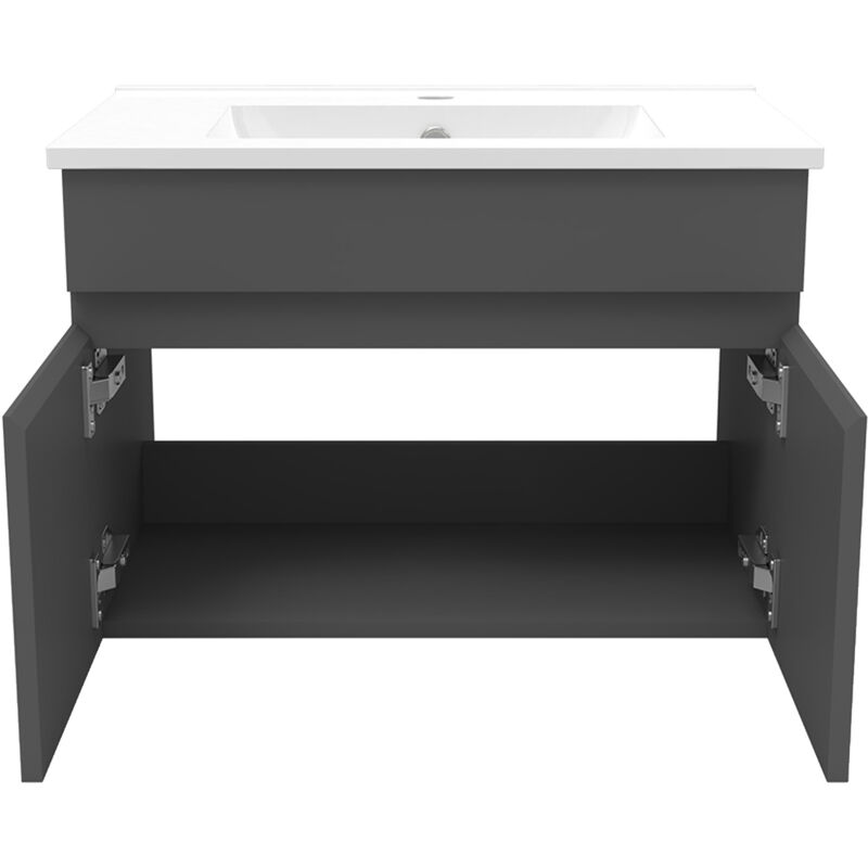 Meuble Salle de Bain simple vasque 60cm meuble + miroir Anthracite - Acezanble