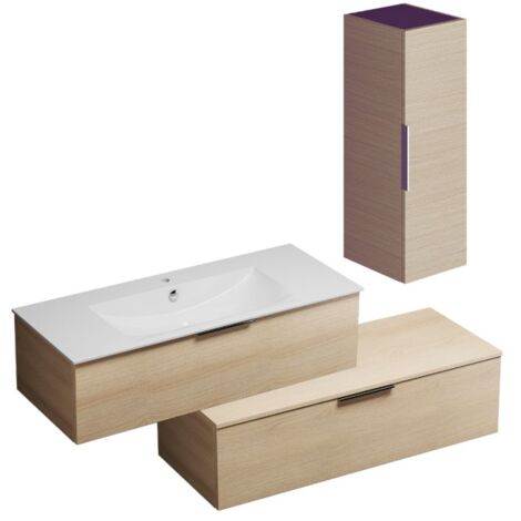 Meuble salle de bain vasque BURGBAD Olena en décaler 120 cm chêne clair + colonne
