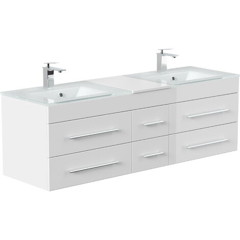 Meuble salle de bain Vitro XL double vasque en verre en décor chêne argenté