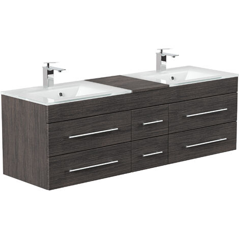 Meuble salle de bain Vitro XL double vasque en verre en décor chêne argenté