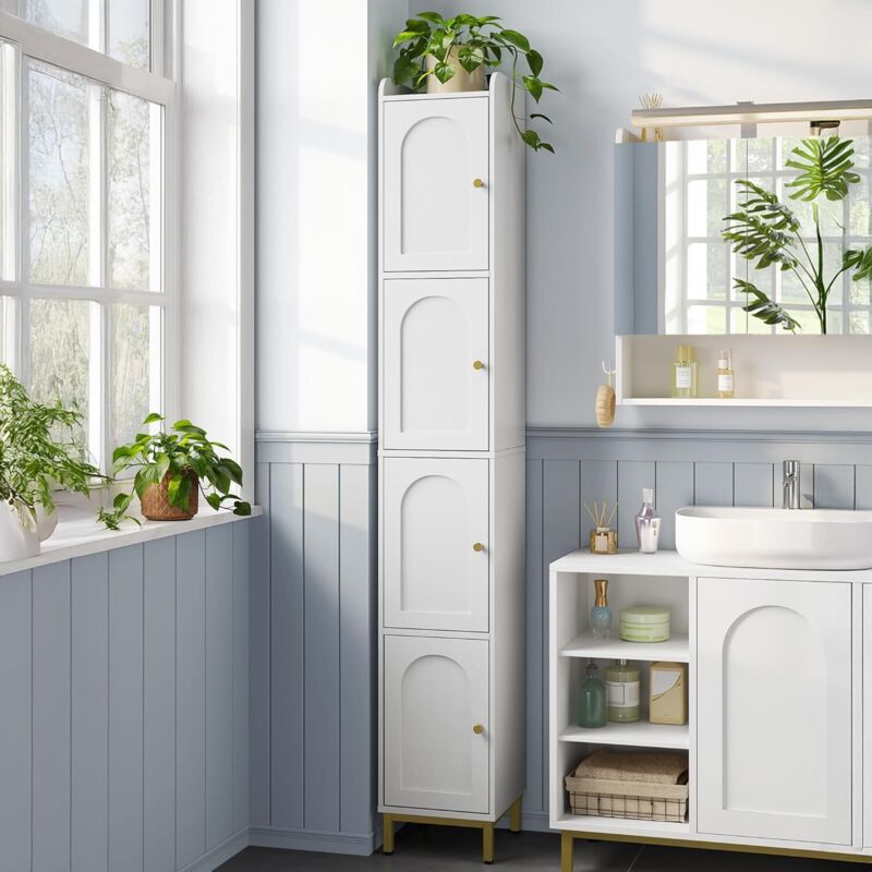 Meuble Salle de Bain,Rangement avec 4 Portes, Étagères Réglables