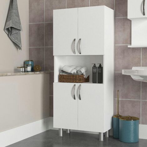 Meuble salle de bains blanc, 4 portes 1 niche JENA