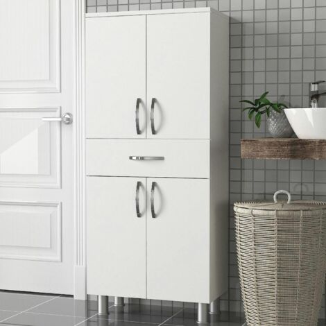 Meuble salle de bains blanc, 4 portes 1 tiroir JENA