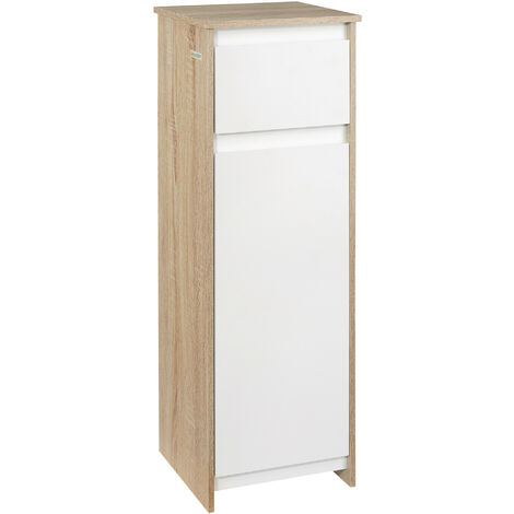 Meuble salle de bains colonne BLACKPOOL aspect chêne clair et blanc