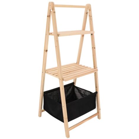 Meuble sapin 2 etageres + 1 panier polyester  - naturel noir - Tendance