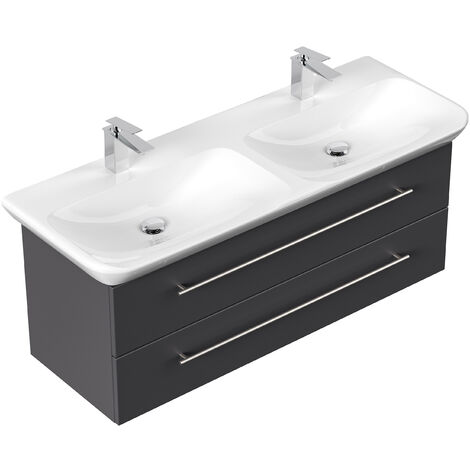Meuble SDB avec double vasque Geberit MyDay 130 cm anthracite satiné - anthracite satiné