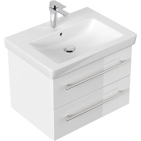 Meuble SDB avec vasque de Villeroy & Boch Subway 2.0 65 cm blanc brillant