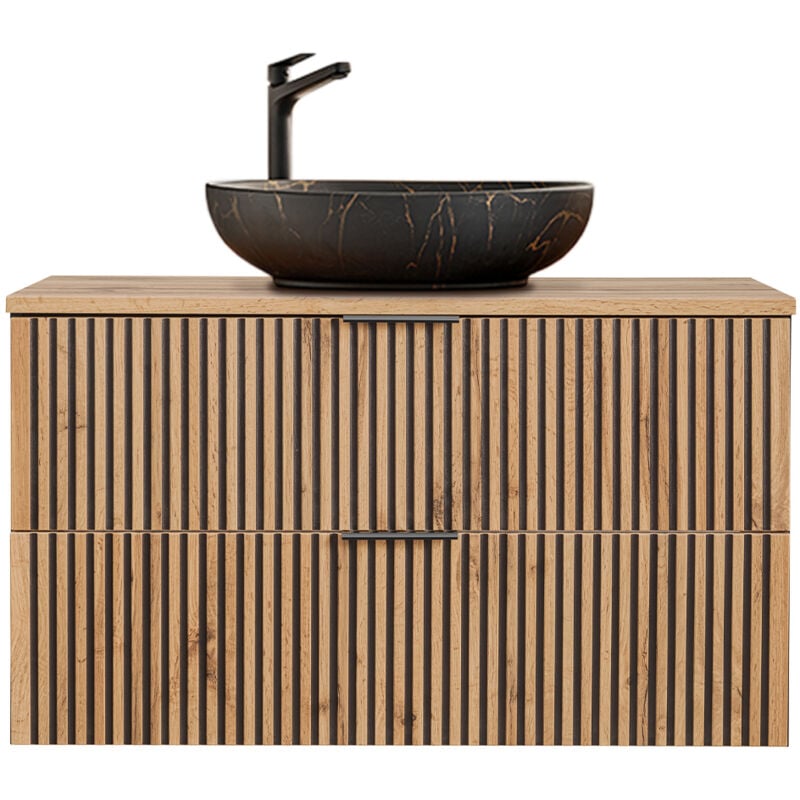 Petits-meubles - Meuble simple vasque 100cm Gaia Bois et Noir - Vasque Noir