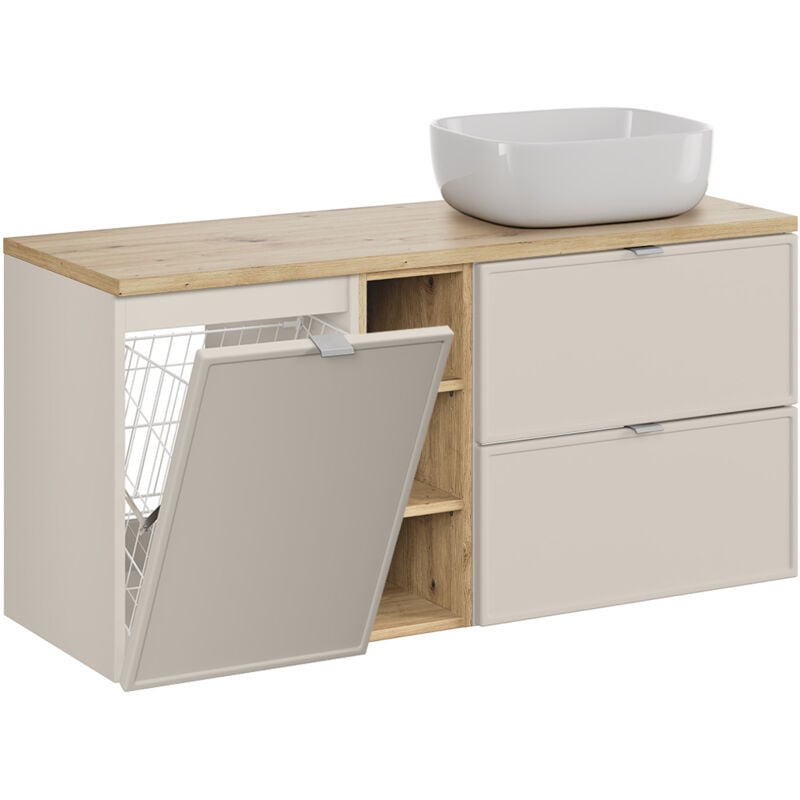 Petits-meubles - Meuble simple vasque 120cm 3 niches panier à linge Alba Cachemire