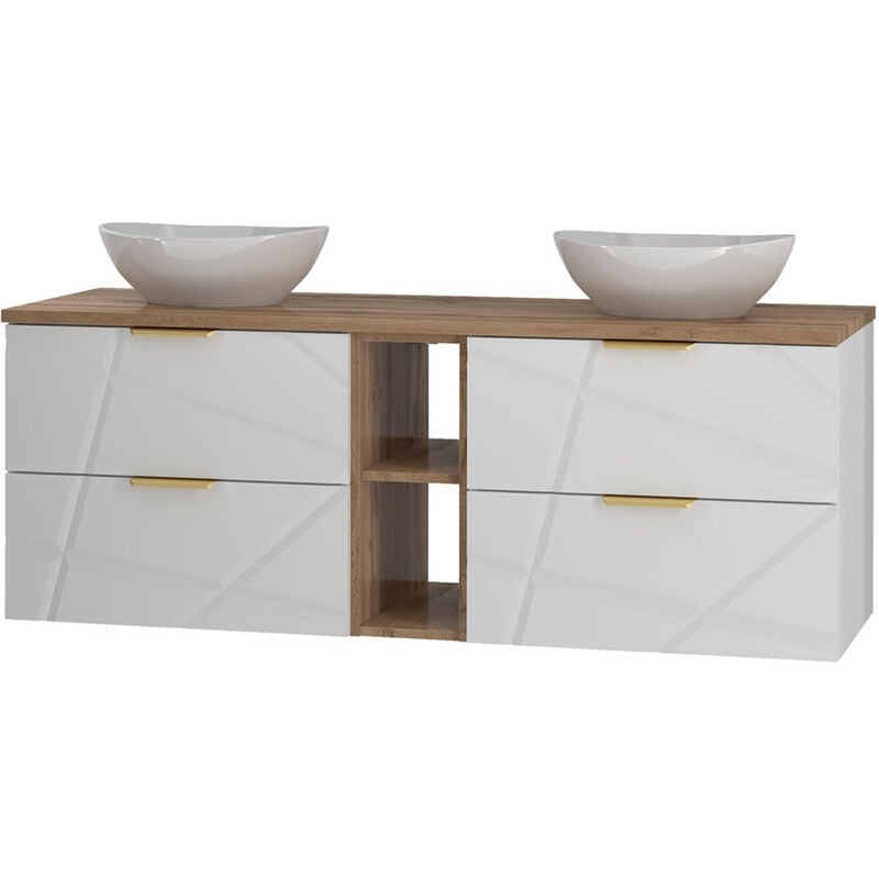 Petits-meubles - Meuble simple vasque 140cm 2 niches Aurora Blanc et Bois