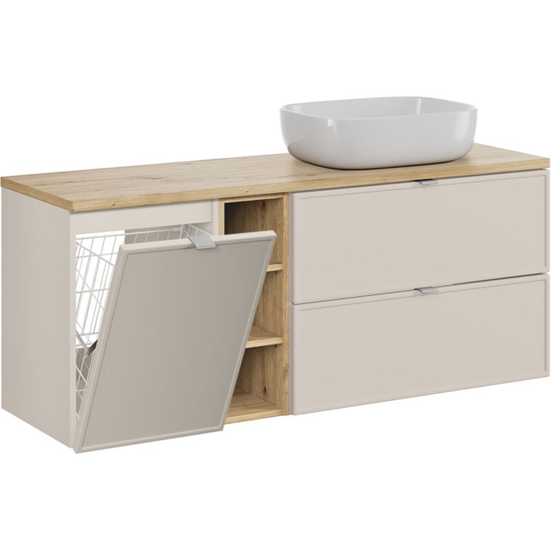 Petits-meubles - Meuble simple vasque 140cm 3 niches panier à linge Alba Cachemire