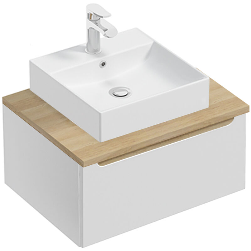Petits-meubles - Meuble simple vasque 60cm 1 tiroir Livia Blanc et Bois