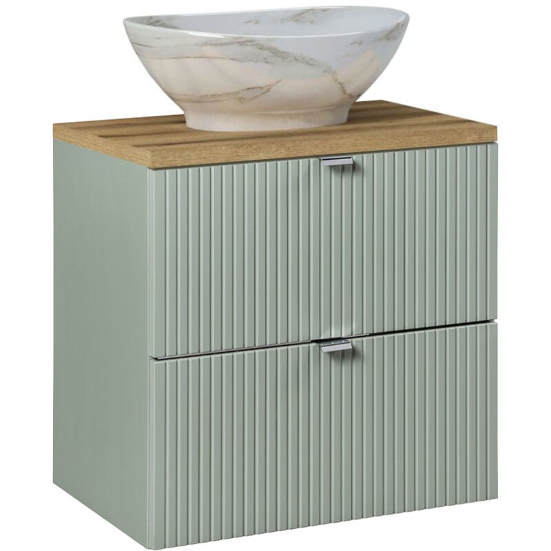 Meuble simple vasque 60cm 2 tiroirs Jade Vert et Bois
