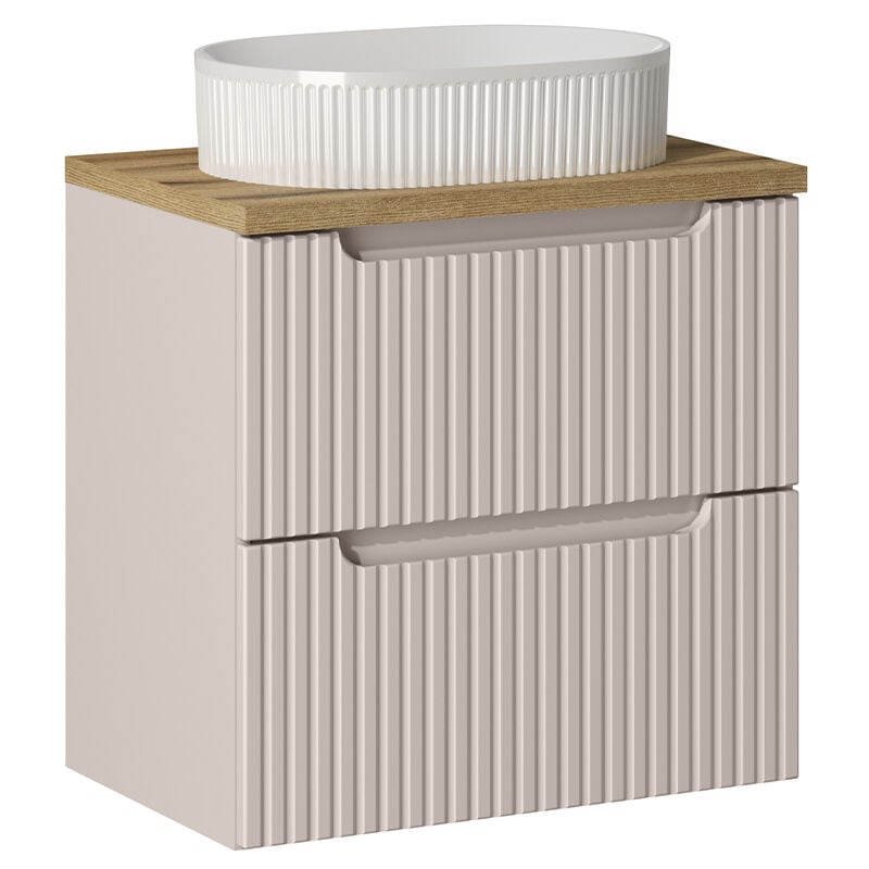 Petits-meubles - Meuble simple vasque 60cm 2 tiroirs Riva Cachemire et Bois