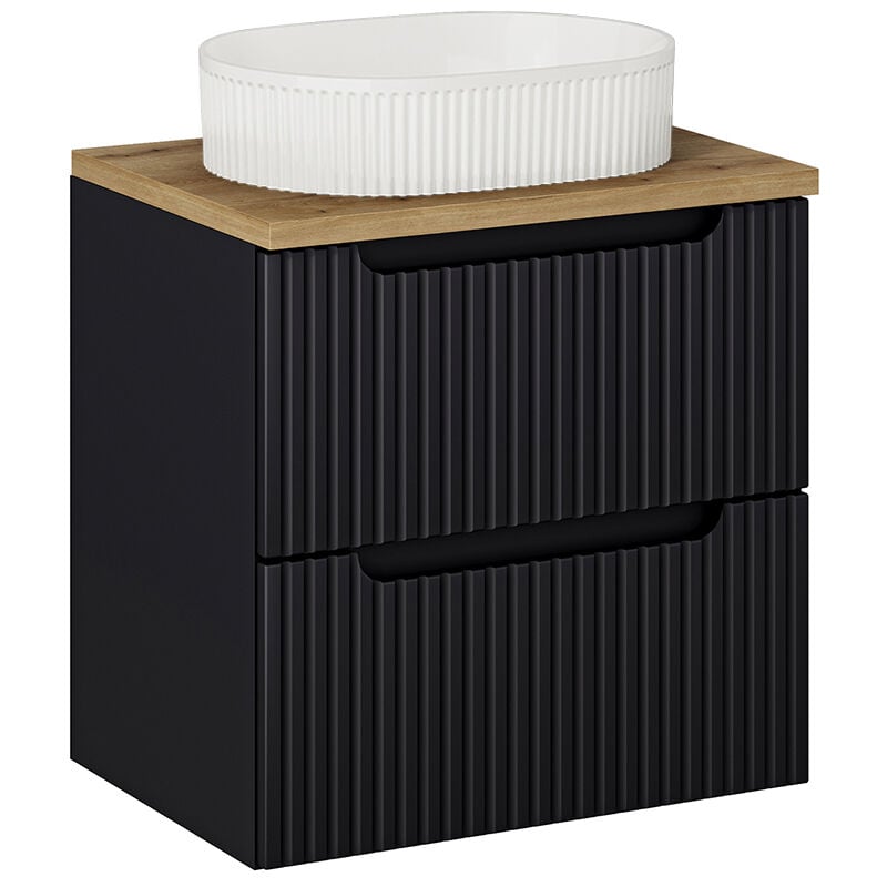 Petits-meubles - Meuble simple vasque 60cm 2 tiroirs Riva Noir et Bois