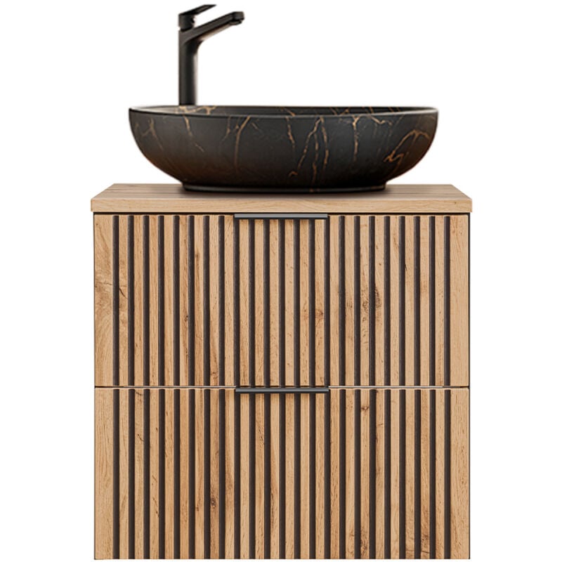 Petits-meubles - Meuble simple vasque 60cm Gaia Bois et Noir - Vasque Noir