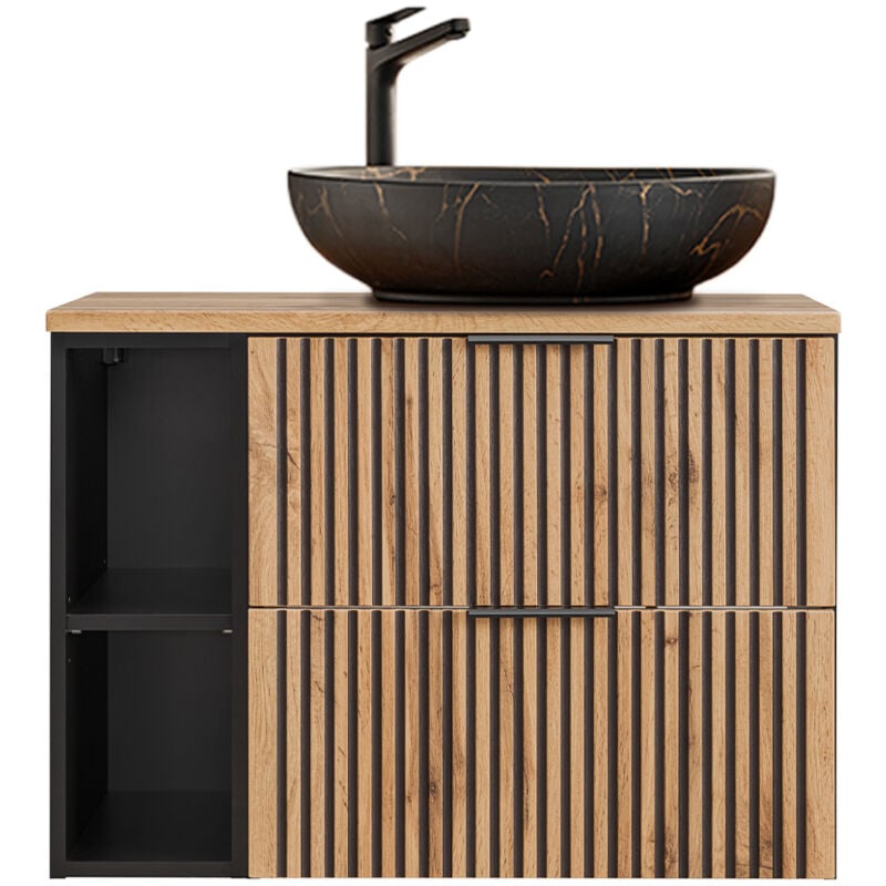 Petits-meubles - Meuble simple vasque 80cm 2 niches Gaia Bois et Noir - Vasque Noir