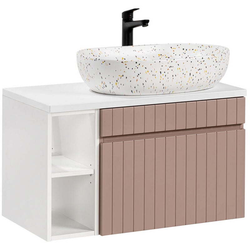 Meuble simple vasque 80cm 2 niches Zelie Rose et Blanc