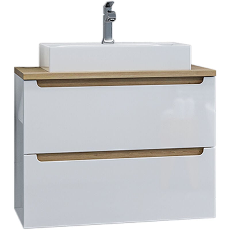 Meuble simple vasque 80cm 2 tiroirs Livia Blanc et Bois